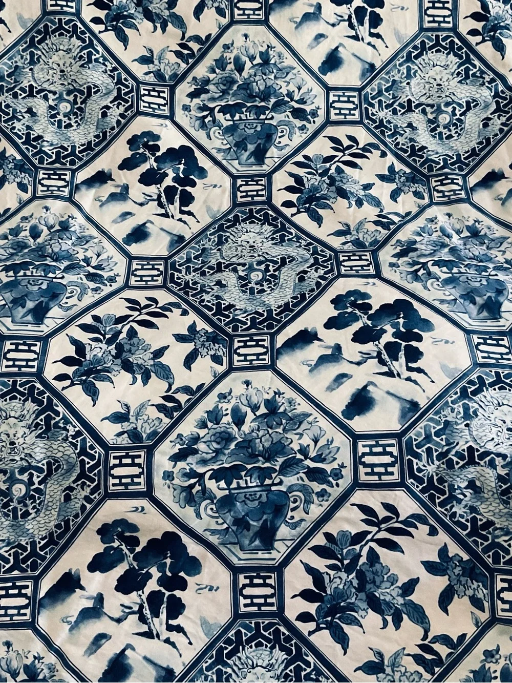 VTG Ralph Lauren Palm Harbor Octagonal Blue QUEEN Duvet Cover-Cotton Sateen-USA